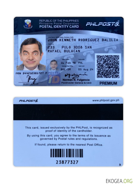 Carte d'identité postale des Philippines